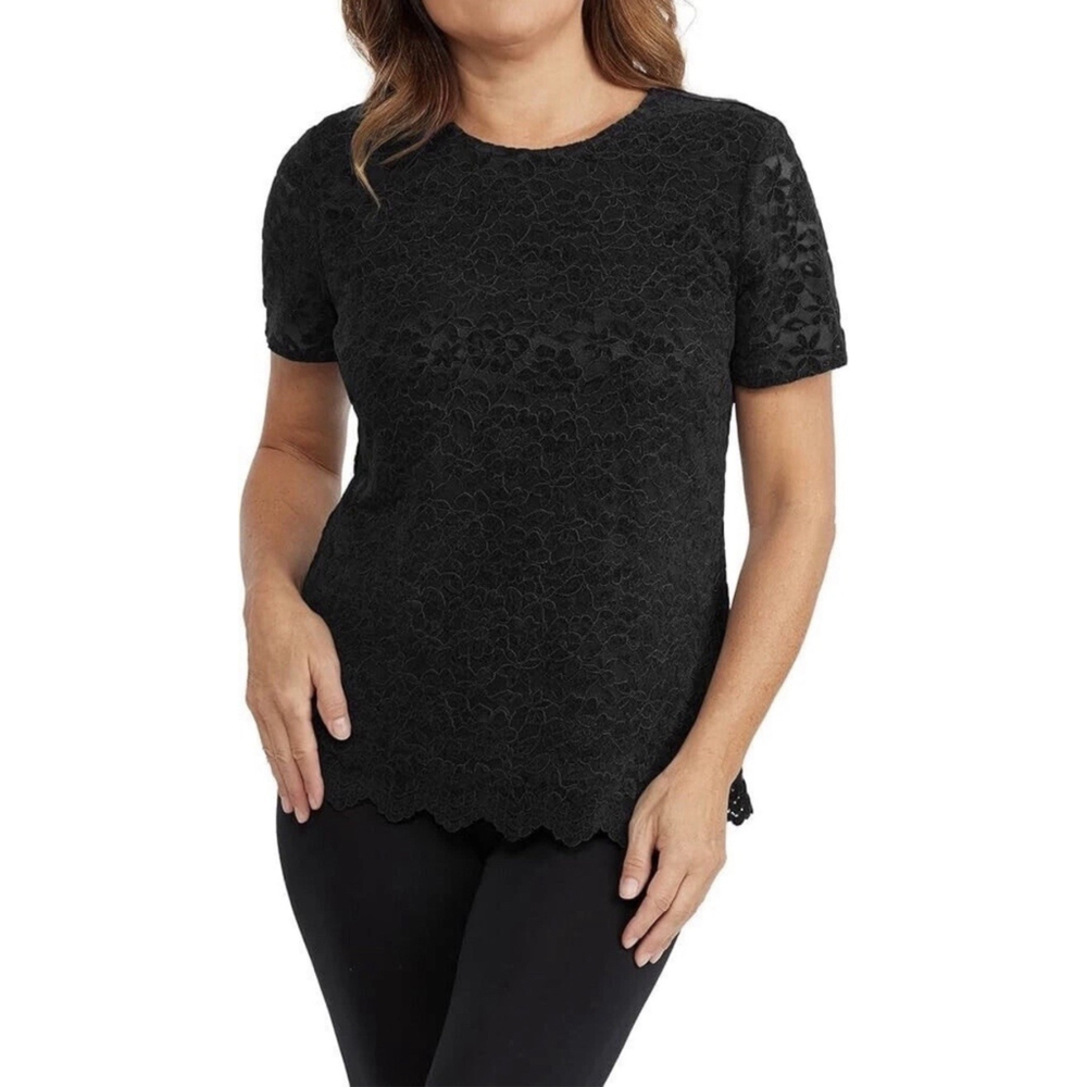 Teddy Rose Women's Lacy Keyhole Top, Black, Size,   L
